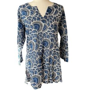Alisha Tunic by Dolma Inc. in Blue and White 100% Cotton Size Small